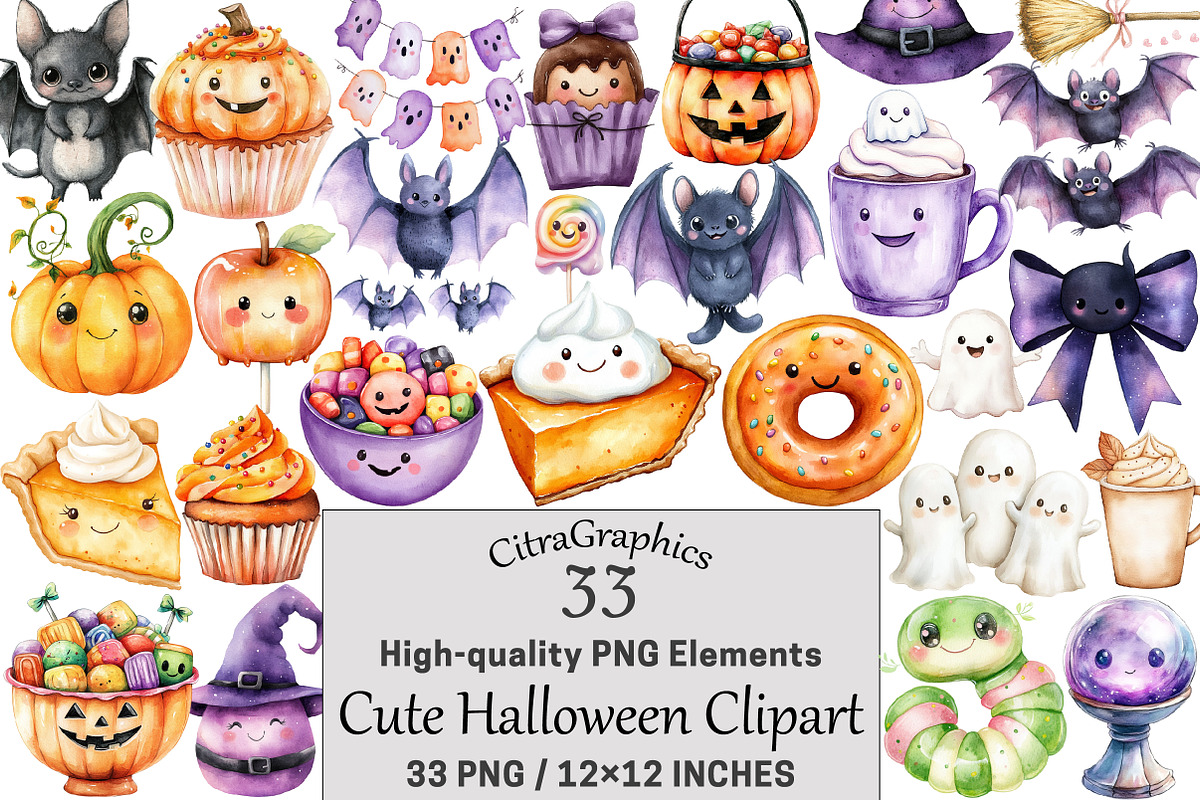 Cute Halloween Clipart, a Seasonal Illustration by CitraGraphics (Photo 1 of 4)