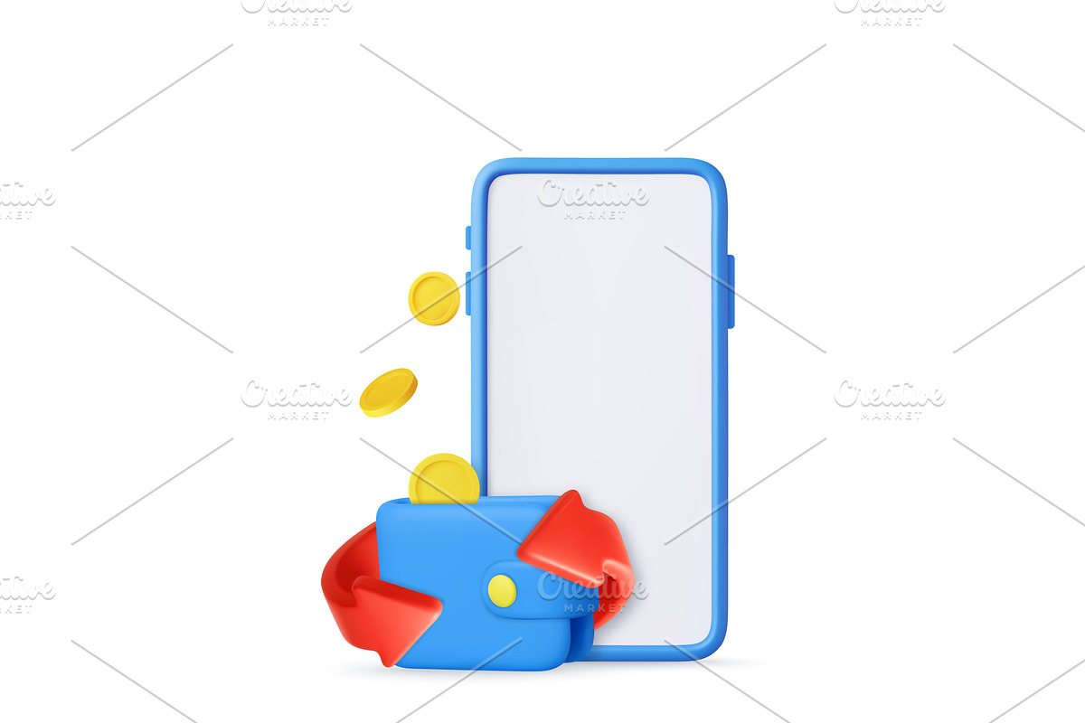 3D Mobile Wallet with Digital Coin, a Finance Illustration by ModVector