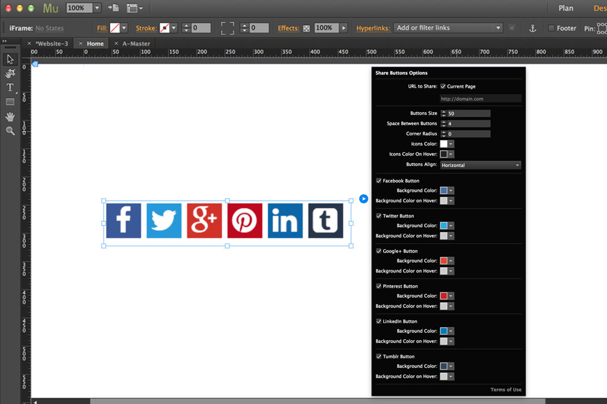 Share Buttons Adobe Muse Widget, a Plug-in Add-On by MuseTemplatesPro (Photo 2 of 2)