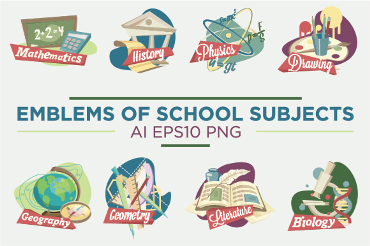Emblems of school subjects, an Education Illustration by MaximGertsen
