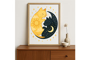 Sun and Moon Yin Yang Cats Wall Art, a Background Graphic by LaseredNinja (Thumbnail 3 of 7)