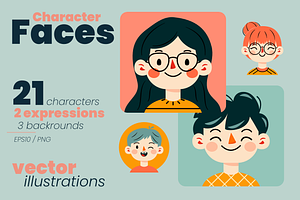 Character Faces Set, a Person Illustration by moja doodle