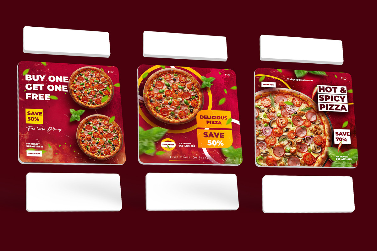 6 pizza social media post designs, a Social Media Template by graphic bakers (Photo 3 of 4)