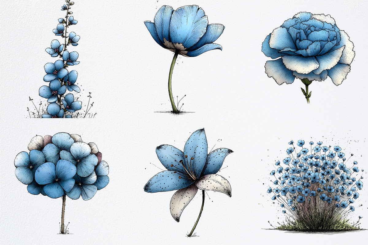 Whimsical Blue Flowers Spring png, an Illustration by Watercolor design (Photo 2 of 7)