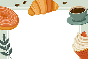 Coffee shop menu border showing breakfast items, pastries, crois, an Illustration by Studio ANNA