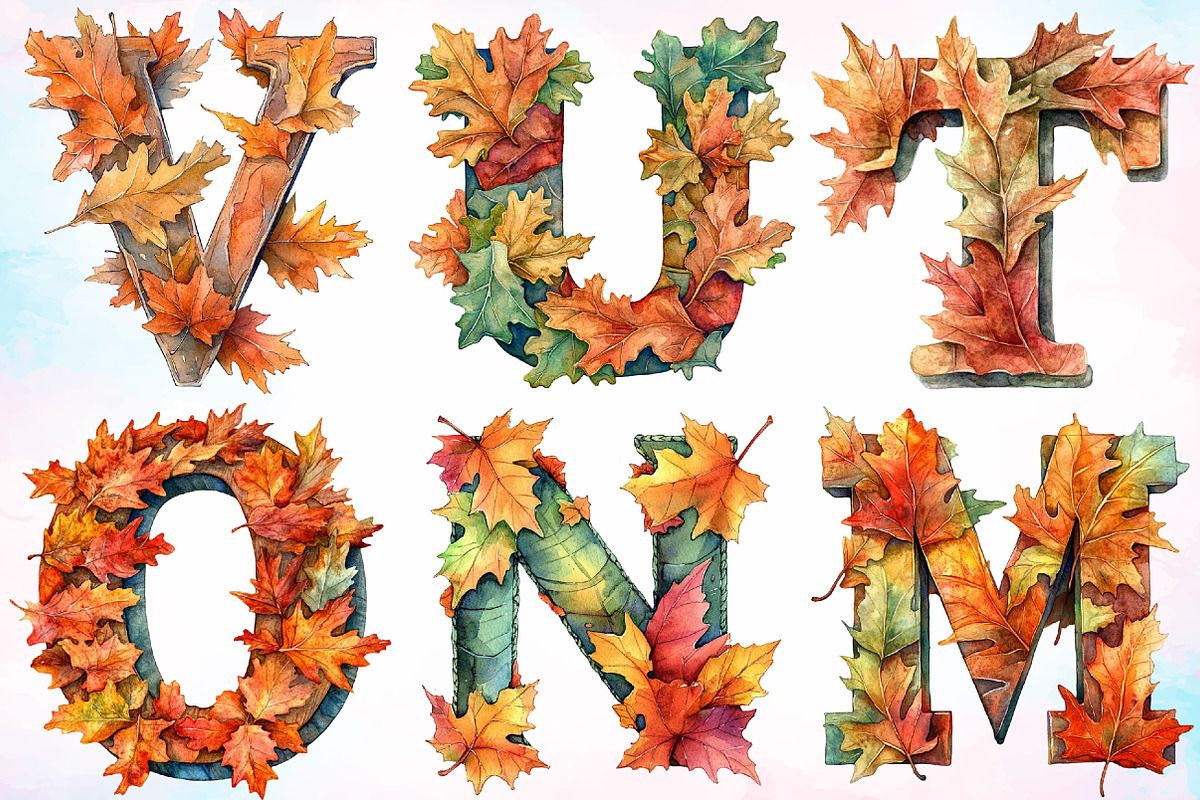 Watercolor Autumn Alphabet Clipart, a Seasonal Illustration by Canvas Craft (Photo 5 of 7)