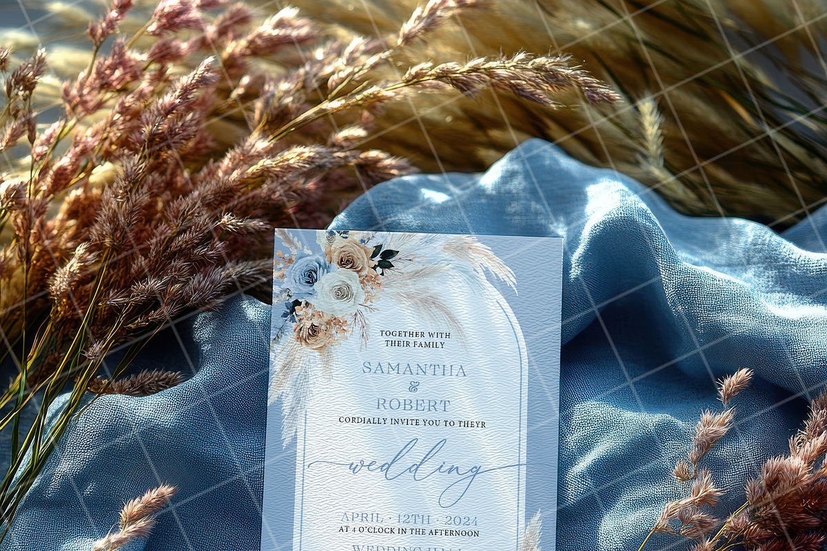 Blue 5x7 Invitation card mockup PSD, an Advertising Mockup by Blush Roses Print (Photo 9 of 9)