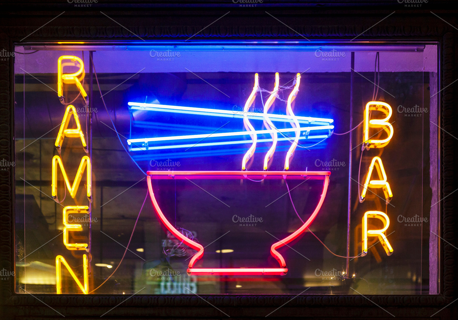 Ramen bar neon street sign at night, a Food & Drink Photo by BOOCYS