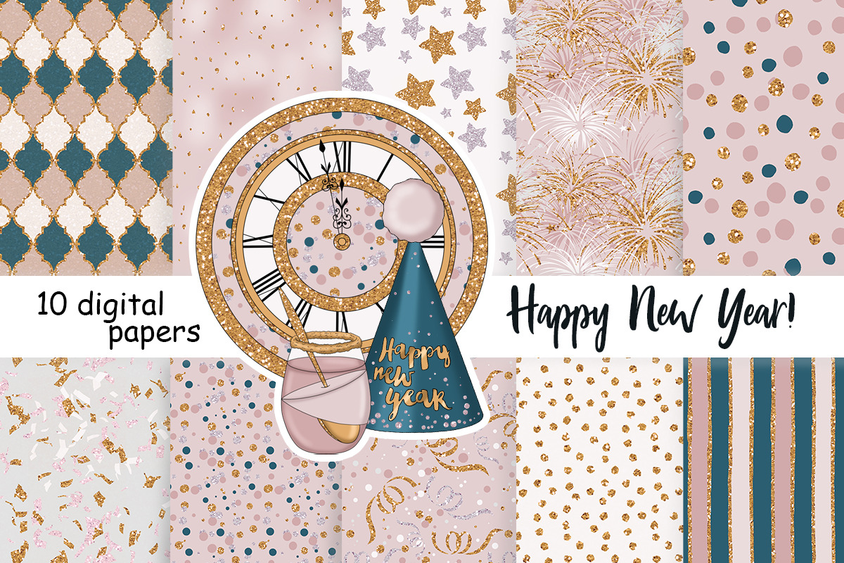 Happy New Year Gold Pattern, a Pattern Graphic by GlamArtZhanna (Photo 3 of 3)