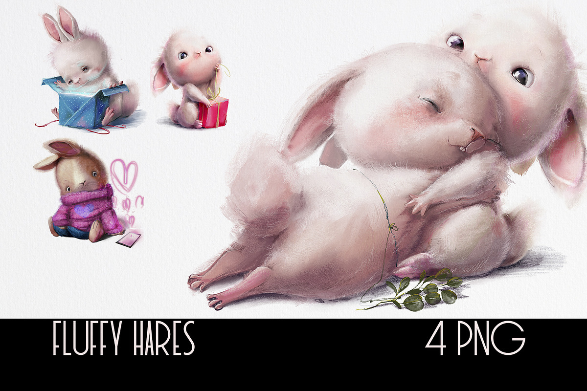 Fluffy Hares, an Animal Illustration by Eve Farb (Photo 2 of 4)