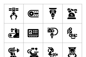 Set icons of robotic industry, a Solid Icon by motorama