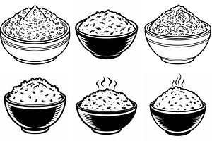 Rice Grains in Bowls Steaming, an Object Graphic by Billah Hub