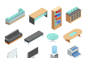 Office Furniture Isometric Icons