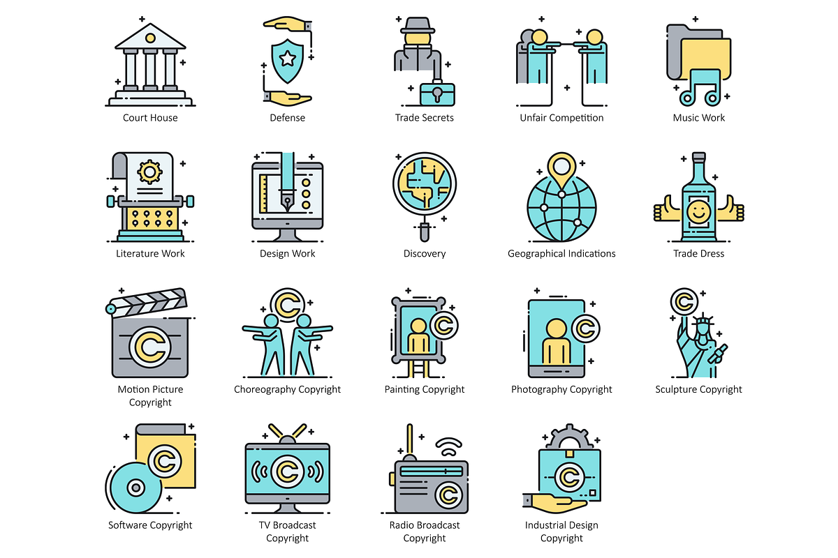 59 Copyright & Law Icons | Aqua, an Outline Icon by Flat Icons
