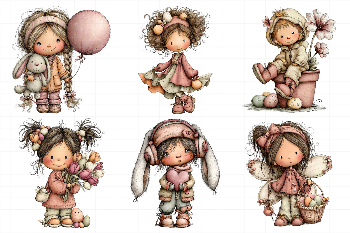 Whimsical Easter Kids Clipart Set, an Illustration by Daily.Designs (Photo 4 of 7)