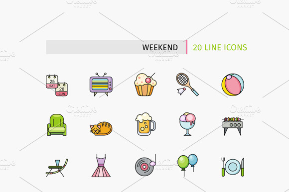 Lines Weekend Picnic Icons