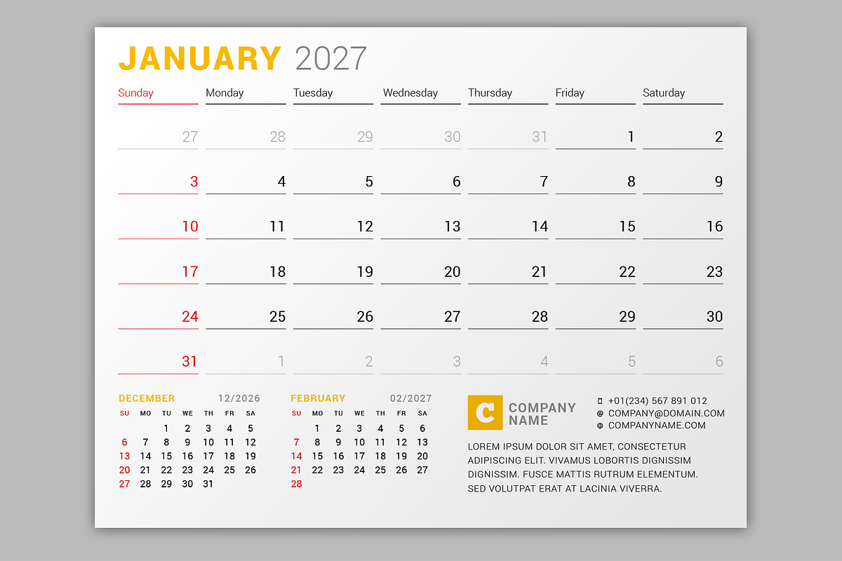 Wall Calendar 2027 (WC027-27-S), a Stationery Template by mikhailmorosin (Photo 4 of 7)