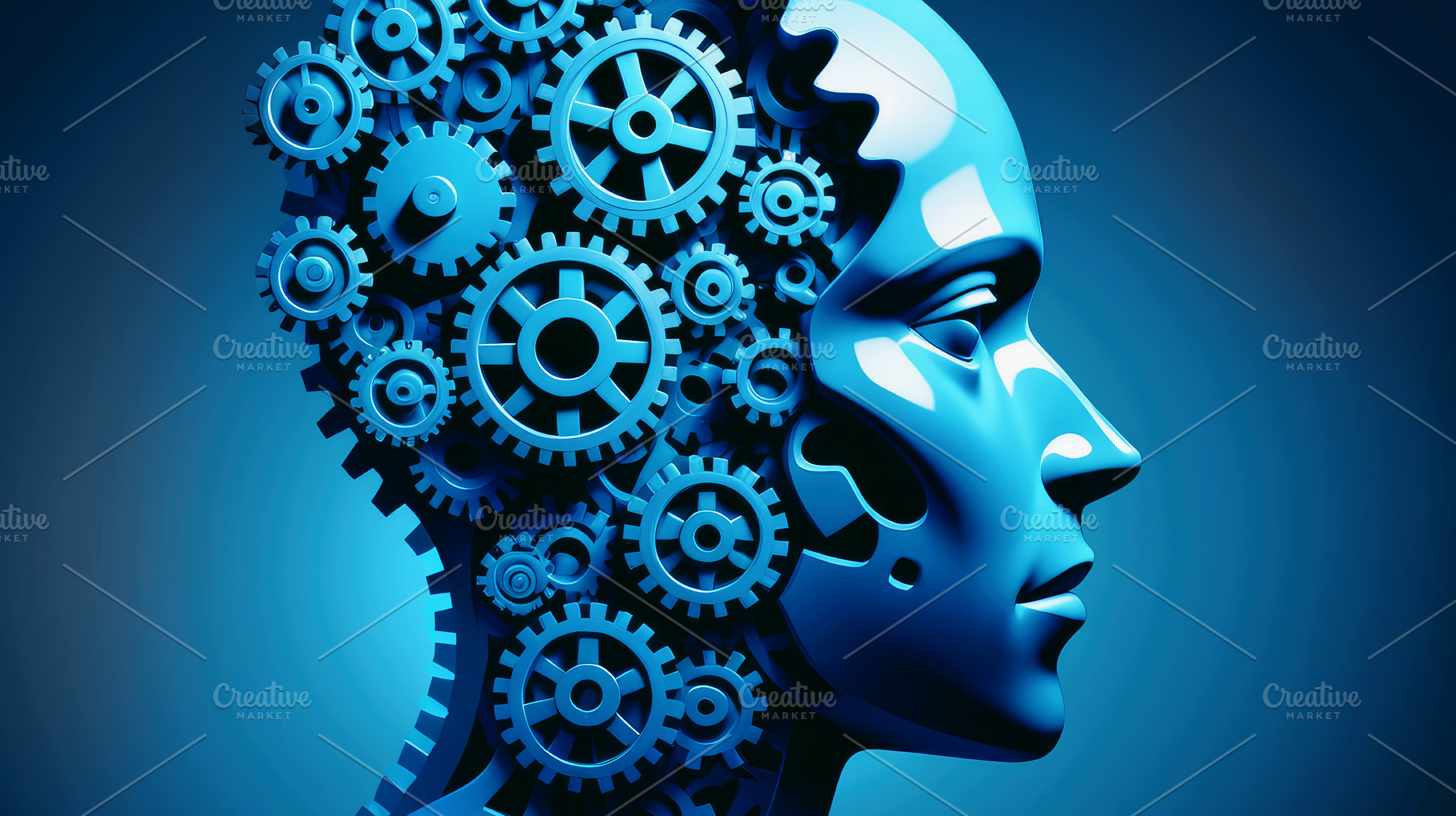 Futuristic head profile with blue ge, a Technology Photo by Perpis