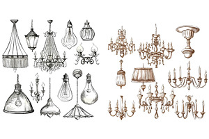 Lamps and chandeliers, hand drawn, an Object Illustration by ZinetroN