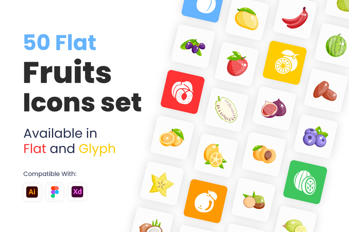 Flat Fruits Icons Set, a Duotone Icon by Brickclay (Photo 1 of 6)