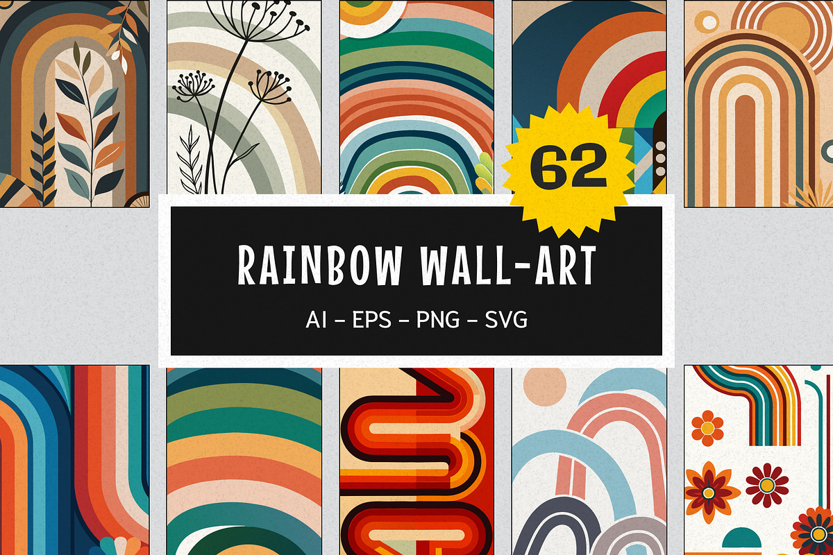 Rainbow Wall Art Print Set, a Wallpaper Graphic by Helospace (Photo 1 of 10)