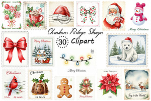 Christmas Postage Stamps PNG, an Illustration by Creative Art