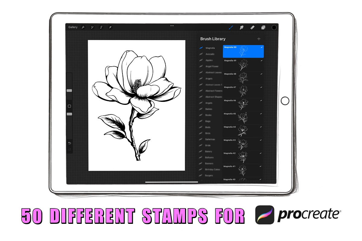 50 Magnolia Procreate Stamps Brushes, a Brush Add-On by Procreate Sale (Photo 2 of 6)