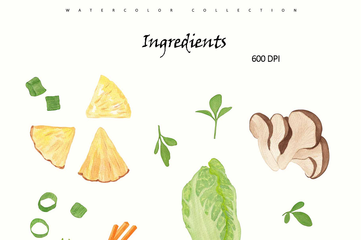 Egg Noodles Watercolor Recipe Set, a Food Illustration by Sunshine Art (Photo 3 of 13)