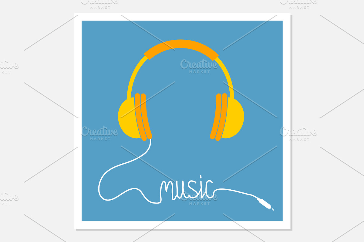 Yellow headphones Music cord, an Object Illustration by Worldofvector