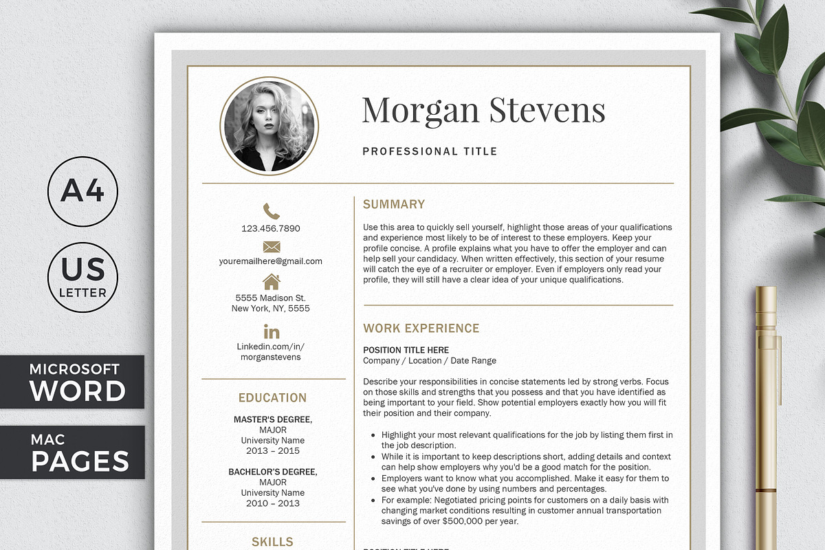 3 Page Resume Template CV with Photo, a Resume Template by Klamp Studio (Photo 1 of 10)