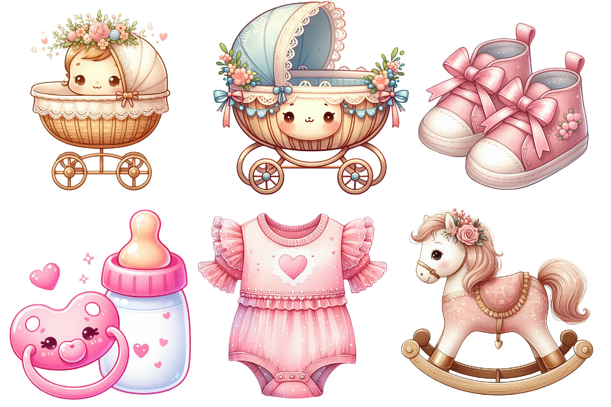 Pink Baby Girl Nursery Clipart, an Illustration by Watercolor design (Photo 4 of 4)