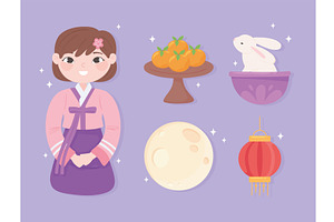 korean girl and icons, an Object Illustration by studiogstock