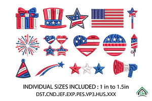 4th of July Embroidery X 15 Designs, an Illustration by Craft Nest