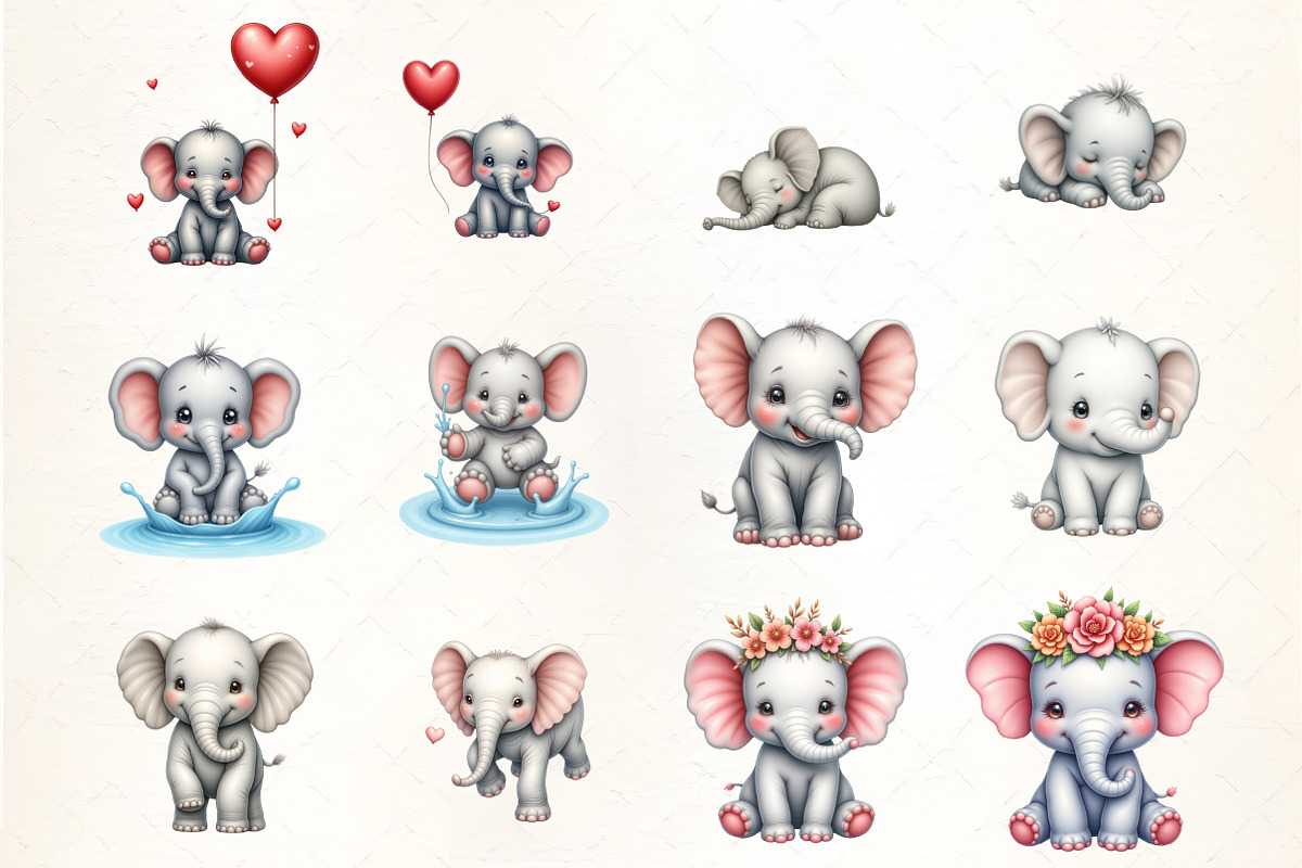 Cute Baby Elephants Clipart Elephant, an Illustration by CrexoraLab (Photo 2 of 5)