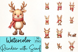 Christmas Reindeer with Scarf Clipar, an Illustration by CrexoraLab