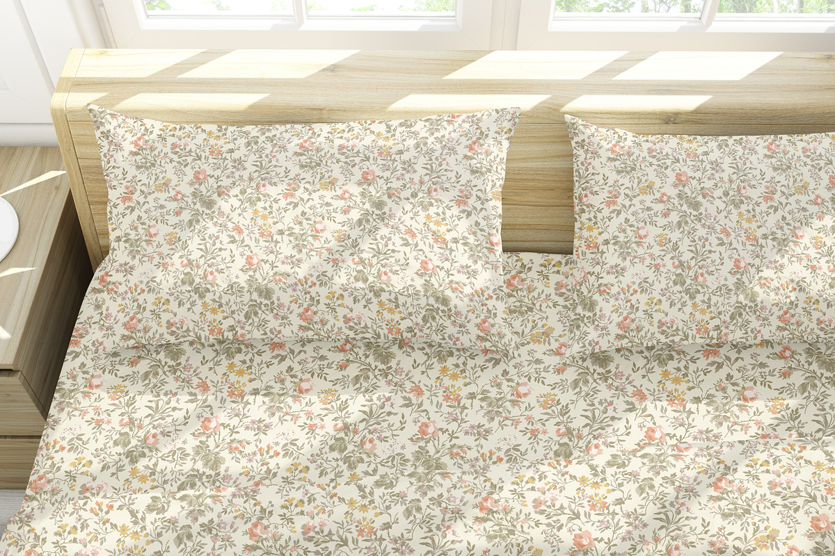 Vintage Floral Coral Mustard Cream, a Pattern Graphic by Mieken Petra Designs (Photo 2 of 4)
