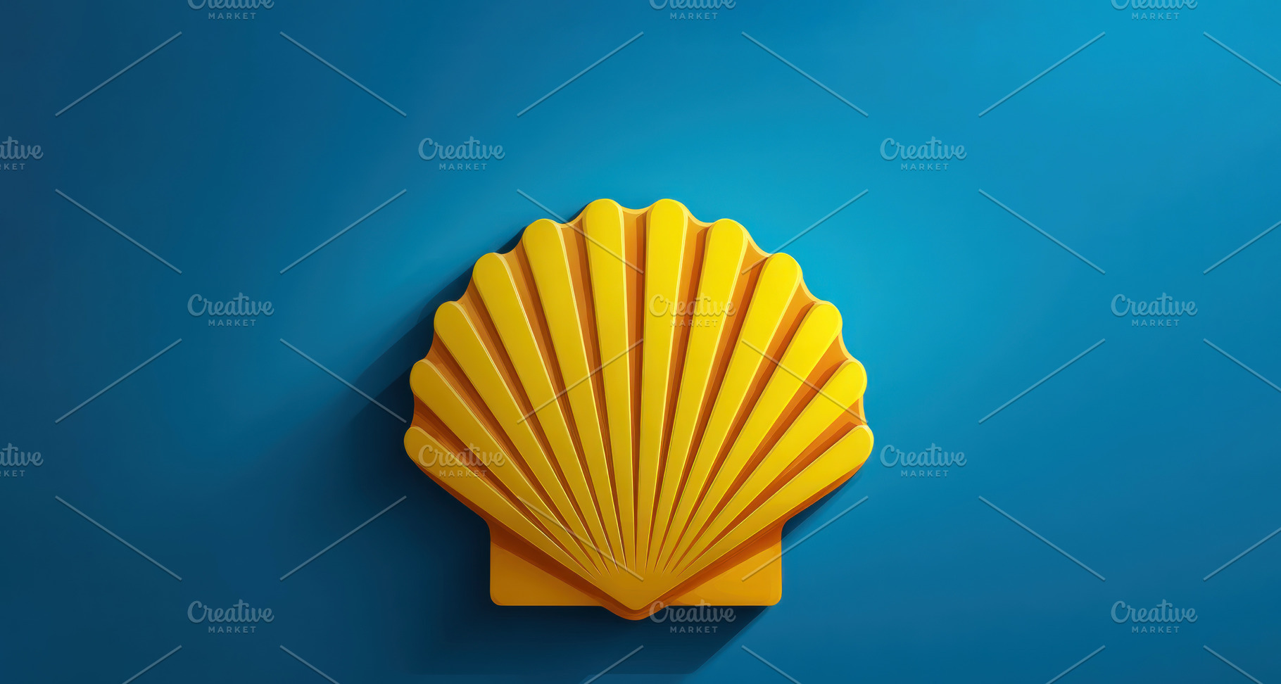 Yellow scallop shell icon on blue background with long shadow an, an Animal Photo by José Manuel Gelpi