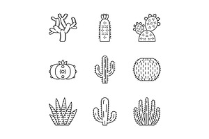 Wild Cactuses Linear Icons Set