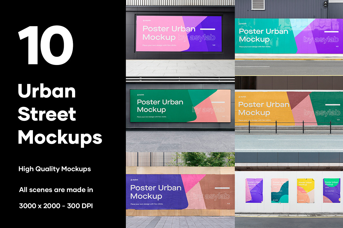 10 Urban Poster Street Mockups - PSD, an Advertising Mockup by Asylab