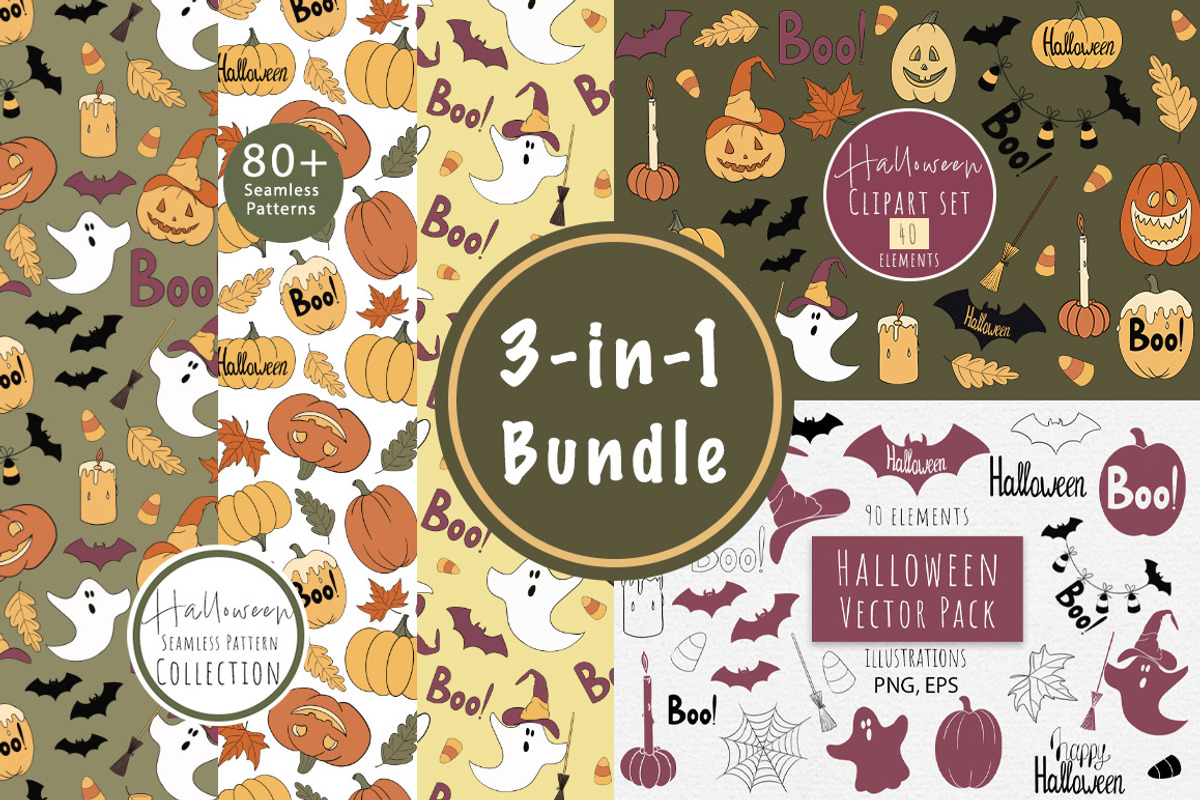 Halloween 3-in-1 Bundle, a Seasonal Illustration by Mari_Caliart (Photo 1 of 23)