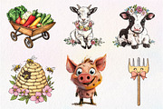 Watercolor Cute Little Farm Clipart, an Illustration by CreationArt (Thumbnail 6 of 9)