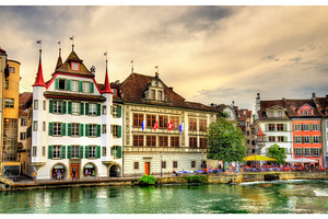 Buildings in the historic centre of lucerne switzerland stock photo, an Architecture Photo by Leonid Andronov
