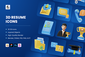 3D Resume Icons, an Object 3D Model by Flat Icons
