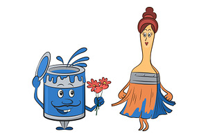 Cartoon Can and Brush