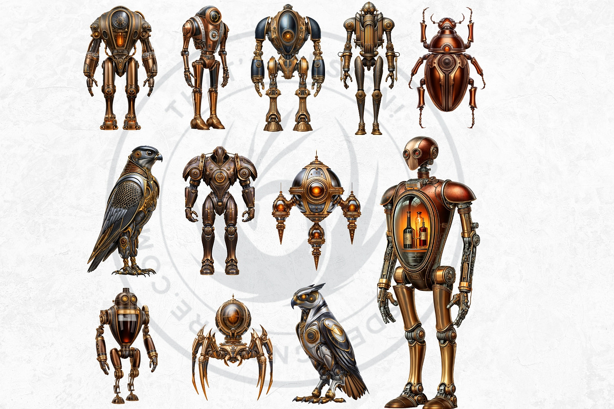 Steampunk Robots Cliparts, a Decorative Illustration by ThatsDesignArt (Photo 12 of 13)