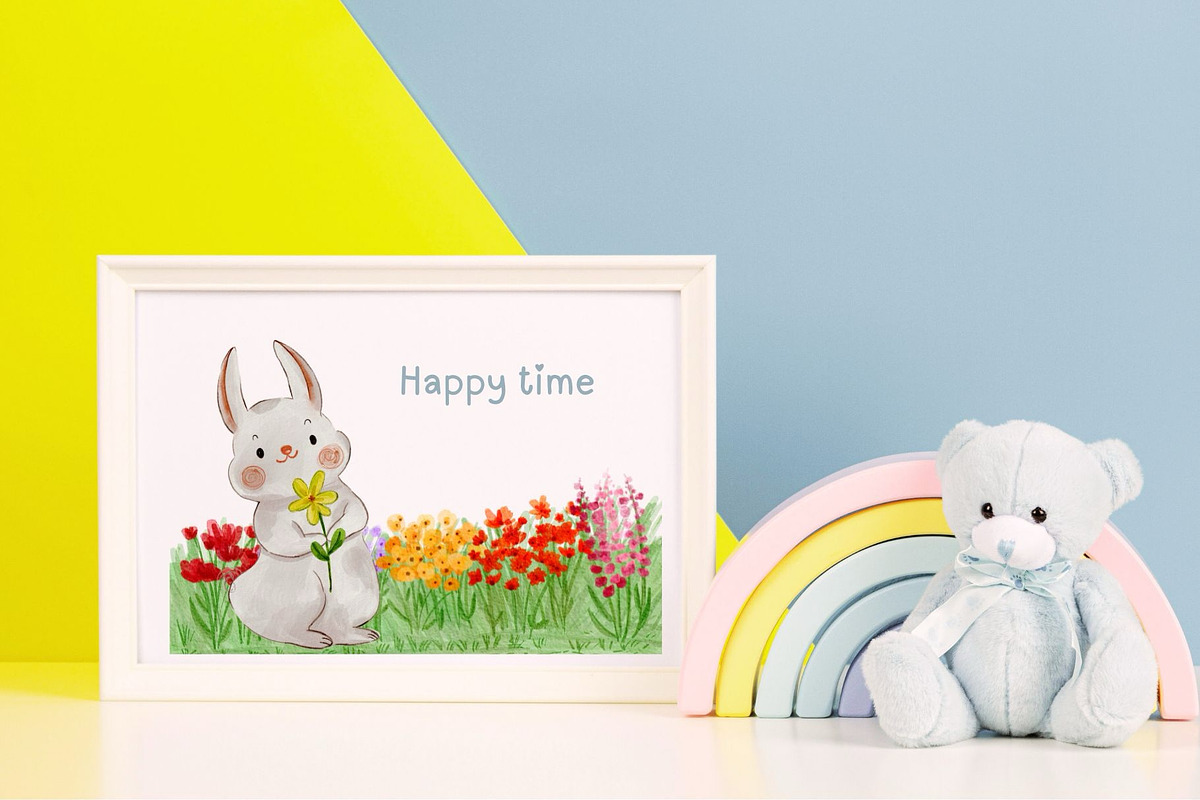 Hello Easter cute watercolor clipart, an Illustration by Annyillustration (Photo 2 of 6)