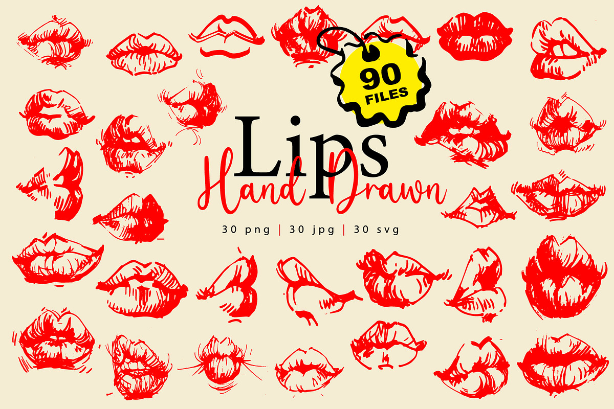 Lips Red hand draw Clipart, an Object Graphic by Samira (Photo 1 of 3)