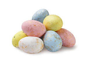 Pile of colorful Easter eggs on a, a Holiday Photo by innakreativ