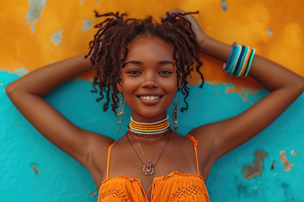 Portrait of beautiful young african american woman with afro hai, a Beauty & Fashion Photo by AS photostudio