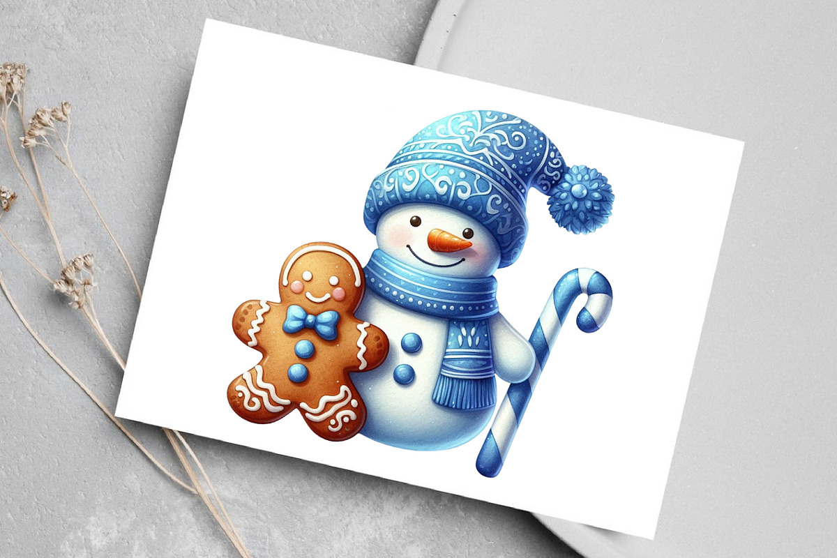 Christmas Blue Toile Snowman Clipart, an Illustration by Canvas Craft (Photo 5 of 8)
